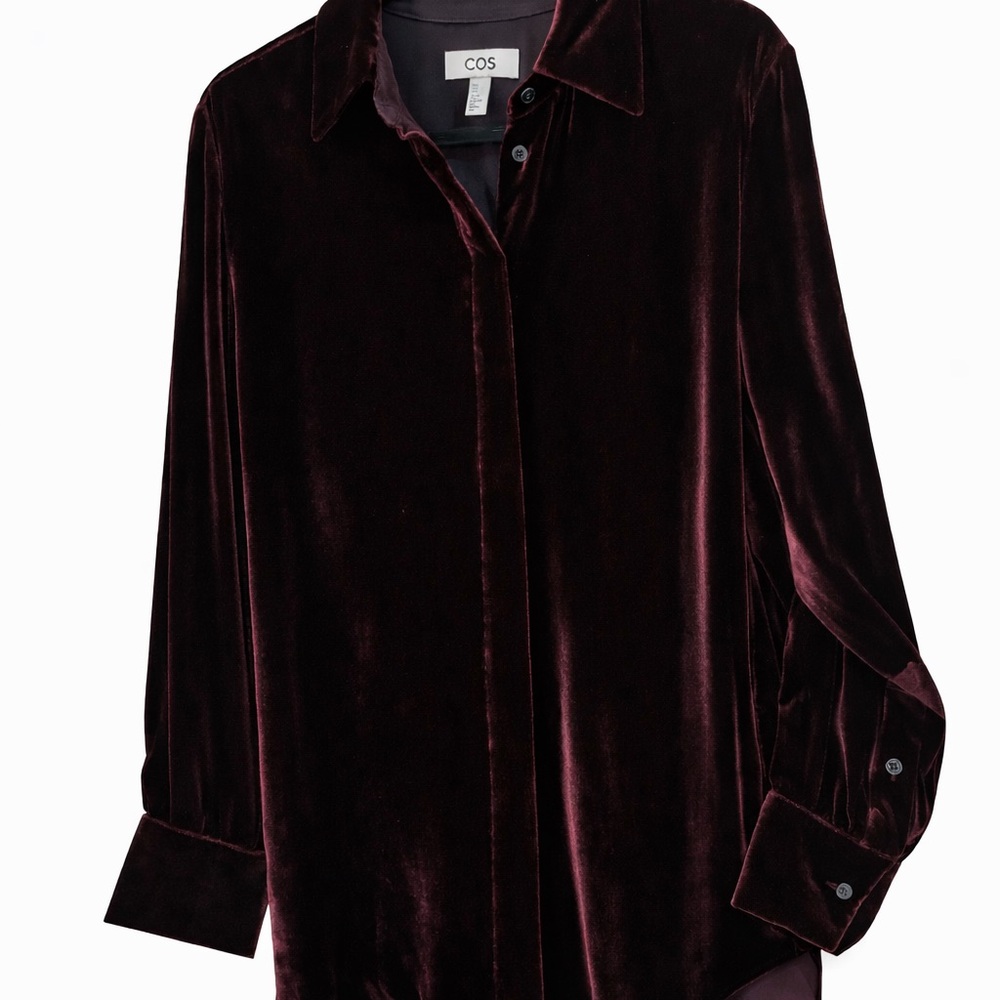 COS Deep Burgundy Velvet Shirt